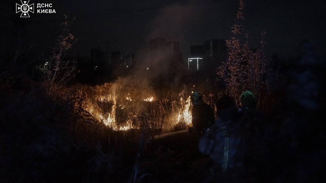 Пожар в столице в результате атаки дронов в ночь на 31 октября